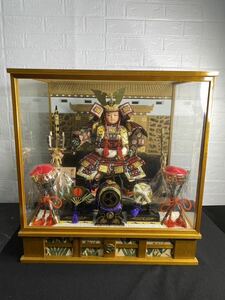 【KH0197】中古 日本人形 子供大将 五月人形 オルゴール コレクション ガラスケース 昭和レトロ アンティーク 置物 飾り インテリア　