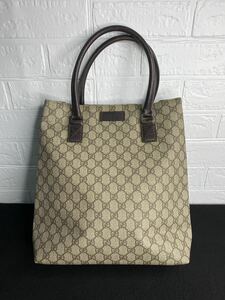 【FS02815000】GUCCI グッチ GGキャンバス トートバッグ ベージュ ブラウン GGスプリーム レザー PVC ハンドバッグ GG柄 角スレやや有り