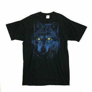 1円 US古着 黒Tシャツ USA製 Tシャツ アニマル オオカミ ウルフ ブラック 黒 メンズ XL 90年代 90sの画像1