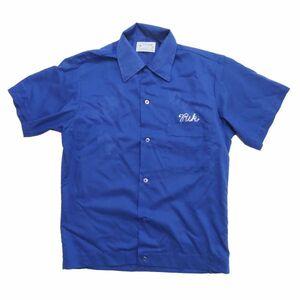 60年代 HILTON 半袖 ボーリングシャツ 青S チェーンステッチ アメリカ製