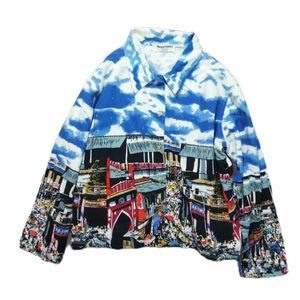 SIDESTREET レディース 総柄シャツ 長袖 柄シャツ レディースL メンズM 空模様 繁華街 90年代 ビンテージ ブラウス