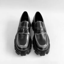 27.5cm PRADA プラダ モノリスブラッシュドレザー ローファー MONOLITH BRUSHED LEATHER LOAFERS 22AW 新品 ブラック/シルバー 靴 8 1/2_画像2