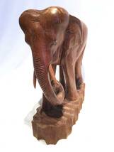 ■11363■置物 象 ゾウ 木製 牙あり 和風 インテリア 木彫り 高さ約26cm エスニック_画像2