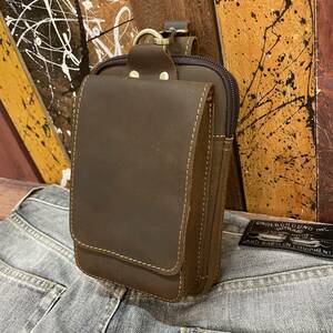  waist bag high capacity original leather new goods leather belt pouch hip bag touring outdoor fishing mobile smartphone case Brown free shipping 