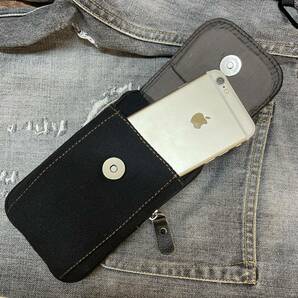 新品 キャンバス 帆布製 ウエストバックセット小 ベルトポーチ 1ポケット 携帯電話 スマホ iPhone カラビナ ナスカン ブラック 送料無料の画像6