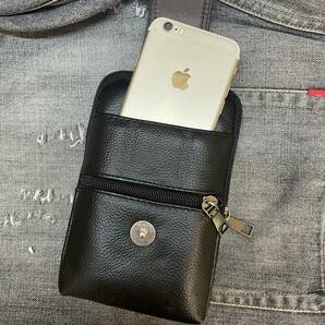 新品 本革 レザー ウエストバック ベルトポーチ ヒップバッグ シングルファスナー 携帯電話ポケット スマホ iPhone 黒 ブラック 送料無料の画像8