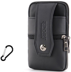 新品 本革 レザー ウエストバック ベルトポーチ ヒップバッグ シングルファスナー 携帯電話ポケット スマホ iPhone 黒 ブラック 送料無料