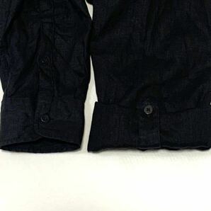 MURANO // 麻100% 長袖 ロールアップ スタンドカラー スキッパー リネン シャツ (黒) サイズ Lの画像5