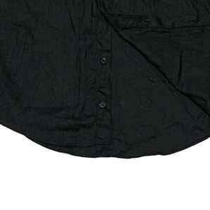 MURANO // 麻100% 長袖 ロールアップ スタンドカラー スキッパー リネン シャツ (黒) サイズ Lの画像4