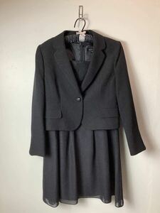 ( lady's ) BLACK GALLERY // total reverse side long sleeve tweed jacket & short sleeves knees height One-piece formal ceremony suit * size 15AR (3L)