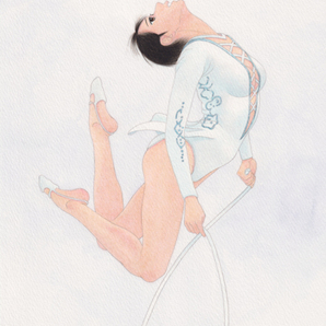 舞華 手描き水彩複製画 #026 シルク・ホワイトⅡ 新体操 レオタードの画像2