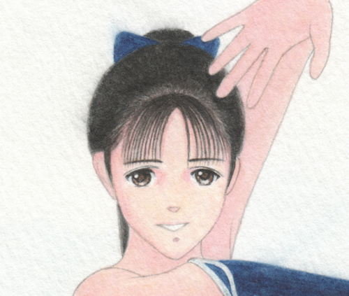 Handgezeichnete Illustration von Maika, Reproduktion Nr. 261, arabisches tiefblaues Trikot für rhythmische Gymnastik, Kunstwerk, Malerei, Porträt