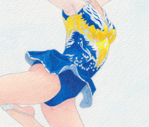 舞華 手描き 原画 オリジナル イラスト #009 ブルー・ゴールドⅡ 新体操 レオタード_画像3