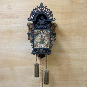 レトロ フリージアン マーメイド ノーティカル オランダ語 ヴィンテージ アンティーク 壁掛け時計 真鍮製 ？ 木製 希少 レア