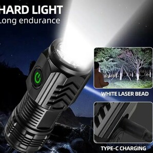 ミニ懐中電灯 3LED 高輝度ハンディライト USB充電式 防水機能 ベルトフック、マグネット装備 ブラック！の画像1