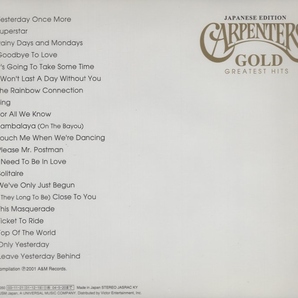 カーペンターズ CARPENTERS / ゴールド GOLD GREATEST HITS -JAPANESE EDITION- / 2003.11.21 / 2001年作品 / リマスター / UICY-2050の画像2