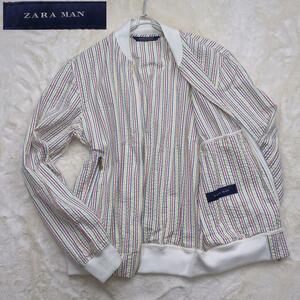 【春夏ジャケット 美品】 ZARA MAN ザラ ジャケット シアサッカー スイングトップ ストライプ マルチカラー US Mサイズ(L相当) 