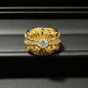 ジルコニア CZ フローラルクロスリング ゴールド フローラルリング 人気　メンズ