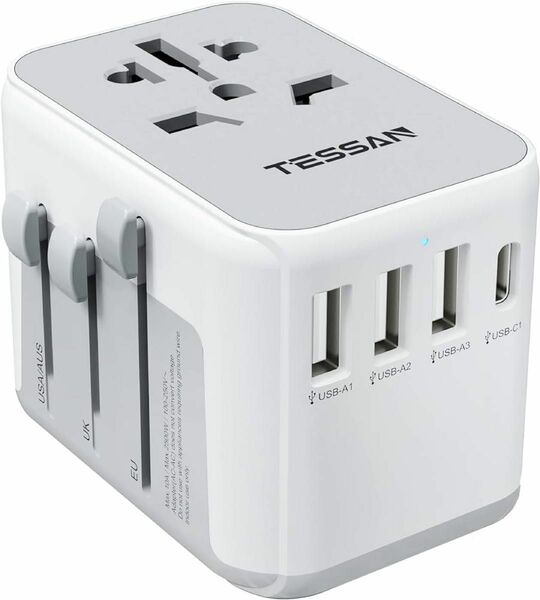 海外 TESSAN 全世界対応 電源変換ACアダプター マルチ変換プラグ C/BF/O/Aタイプ 3つUSB-Aと１つUSB-C