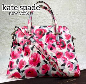 【希少】美品　kate spade new york 2way バッグ　バラ 薔薇　花柄　ショルダー　ハンドバッグ　小物　可愛い　