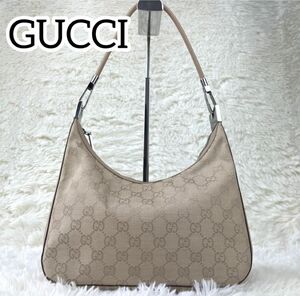 【希少】美品　GUCCI グッチ ワンショルダー GG キャンバス レザー ワンハンドル　レザー　ベージュ　上品　かばん　バッグ