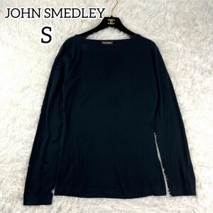 【美品】JOHN SMEDLEY ジョンスメドレー　高級シーアイランドコットン　薄手　長袖　春　トップス　ブラック　S 高級
