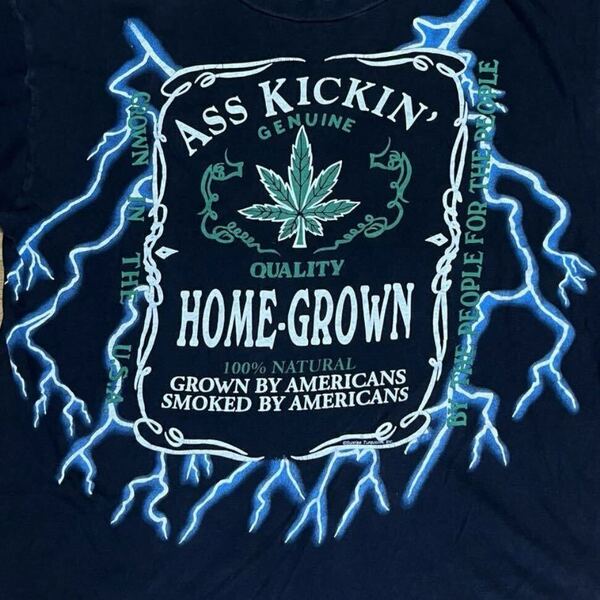 当時物 アメリカンサンダー American Thunder マリファナ Tシャツ 90s 大麻 ガンジャ weed 黒 大判 デカロゴ ヴィンテージ Vintage USA製