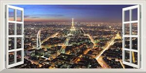 Art hand Auction Papel pintado estilo pintura póster París vista panorámica nocturna paisaje urbano Torre Eiffel Río Sena Francia panorama 1152 x 576 mm adhesivo despegable tipo Characro, Materiales impresos, Póster, otros