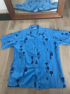 Vintage 50s 60s Aloha Shirt アロハシャツ 古銭ボタン 開襟 オープンカラー ブルー 50年代 60年代 ヴィンテージ ビンテージ