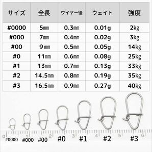 【送料84円】SUS304 ステンレス製 強力クイックスナップ ワイドタイプ #00 100個セット ルアー用 防錆 スナップの画像2