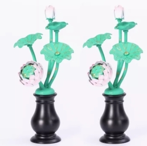 真言宗 アルミ製 常花 2点セット 5輪 蓮花 花瓶付 高さ13.5CM E525