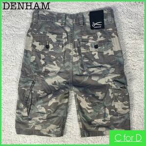 ★DENHAM★W28 ショートパンツ カモフラ デンハム メンズ 緑系 ジッパーフライ 迷彩柄 総柄 カーゴパンツ ハーフパンツ 短パン P211