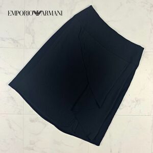 美品 EMPORIO ARMANI エンポリオ アルマーニ デザインフリル膝丈スカート 裏地あり レディース ボトムス 黒 ブラック サイズ36*CB245