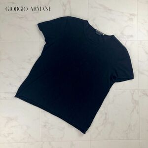 GIORGIO ARMANI ジョルジオ アルマーニ 大きいサイズ 半袖サマーニットカットソー トップス レディース 黒 ブラック サイズ46*NC282