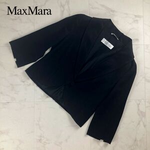 美品 Max Mara マックスマーラ イタリア製 リネンコットン シングルボタンジャケット レディース 黒 ブラック サイズM*NC261