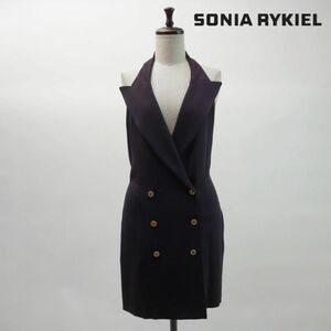 美品 SONIA RYKIEL ソニア リキエル ダブルブレスト ホルターネック 膝丈ワンピース レディース 紺 ネイビー サイズ42*NC424