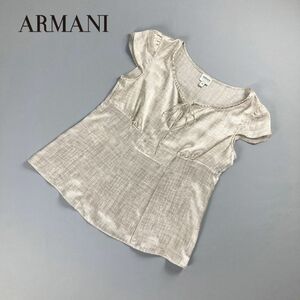  beautiful goods ARMANI COLLEZIONI Armani koretso-ni silk 100% no sleeve blouse ribbon tops lady's beige size 38*NC1253