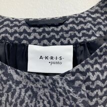 美品 AKRIS アクリス ニット風総柄 ウール100% ノーカラージャケット 7分袖 トップス レディース グレー 紺 サイズM*NC927_画像5