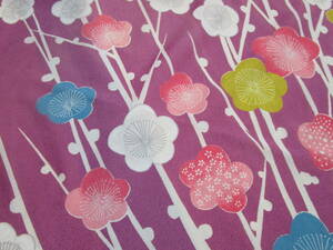  postage 120 jpy * furoshiki plum pattern red purple ground san .KT-6059* nylon 100pa- cent two width approximately 70 centimeter 