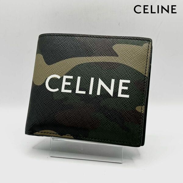 美品 CELINE セリーヌ 二つ折り財布 コインコンパートメント付きバイフォールドウォレット 迷彩柄 カモフラ