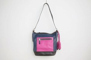 ◎ 中古品 COACH コーチ H1294-19995 ショルダーバッグ ピンク ネイビー レザー レディース