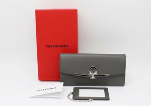 【未使用】フェラガモ 長財布 22 D150/00 762989 ダークグレー パスケース付 ガンチーニ Ferragamo z24-1250 z_b