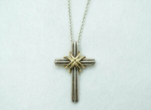 *[ б/у ]TIFFANY&Co. Tiffany signature Cross 10 знак . подвеска колье серебряный 925 K18 женский k24-45 k_b