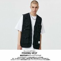 ベスト ジレ メンズ レディース ミリタリー フィッシングベスト ジップアップ ジッパー 黒 7987808 2XL ブラック 新品 1円 スタート_画像3