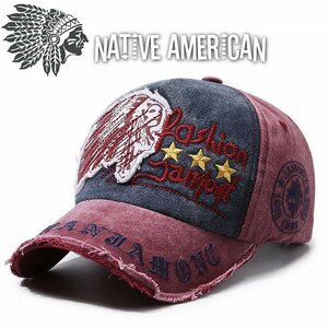 インディアン INDIAN NATIVE AMERICAN キャップ 帽子 野球帽 アウトドア メンズ ローキャップ 7987174 ワイン 新品 1円 スタート