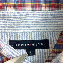トミーヒルフィガー Tシャツ 半袖 チェック TOMMY HILFIGER 古着 メンズ L 刺繍プリント ボタンダウン 紳士 クリーニング済み_画像2
