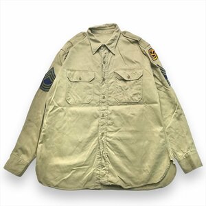 ミリタリー U.S.Army 米軍 シャツ 長袖 ベージュ Military 古着 メンズ L 刺繍ワッペン USA製 ユニフォーム 軍服 クリーニング済み