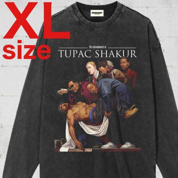 TUPAC　2PAC　ラップ　RAP　ロンT　長袖Tシャツ　ブラック　XLサイズ