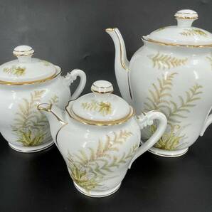 □M199 ★Royal Chapus LIMOGES リモージュ ティーポット シュガーポット クリーマー 3つセット ボタニカル リーフ コーヒー ティー用品の画像1