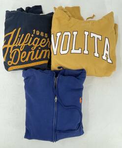 □M120 ★メンズ 男性 パーカー 3着おまとめセット★POLOラルフローレン/HILFIGER DENIM/Schott/L・XLサイズ/青 紺 黄色 ブルー イエロー